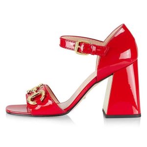 Giày Cao Gót Nữ Gucci Baby Buckle Horsebit Ankle-Strap Sandals Red Màu Đỏ Size 35 - Duy Hoang