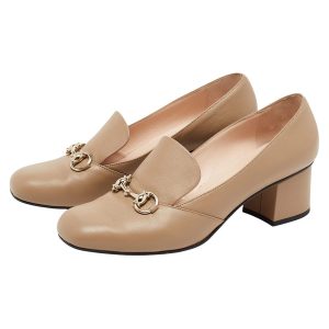 Giày Cao Gót Nữ Gucci Beige Leather Horsebit Block Heel Loafer Pumps Màu Be Size 36 - Duy Hoang