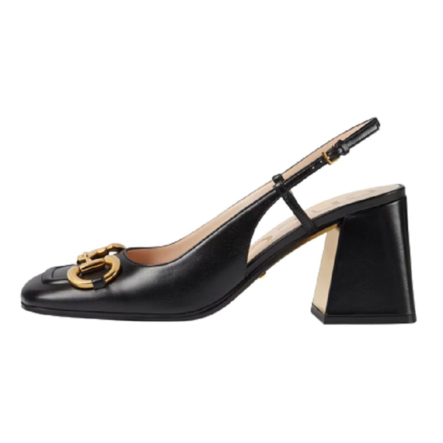 Giày Cao Gót Nữ Gucci Mid Heel Slingback With Horsebit Leather Black 643892-C9D00-1000 Màu Đen Size 35.5 - Duy Hoang