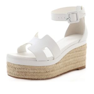 Giày Cao Gót Nữ Hermès Women's Elda Wedge Espadrilles Leather Màu Trắng Size 38 - Duy Hoang