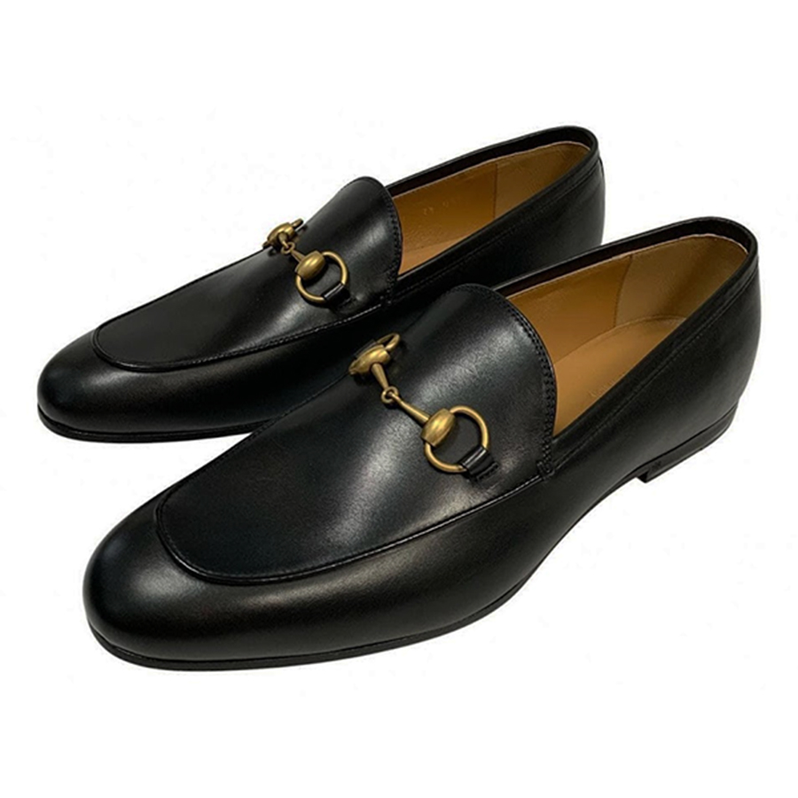 Giày Lười Nam Gucci Black Leather Jordan Horsebit Slip On Loafers Màu Đen Size 39.5 - Duy Hoang