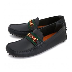 Giày Lười Nam Gucci Black Leather Men’s Green Interlocking G Horsebit 624698 1XH10 1066 Màu Đen Size 39.5 - Duy Hoang