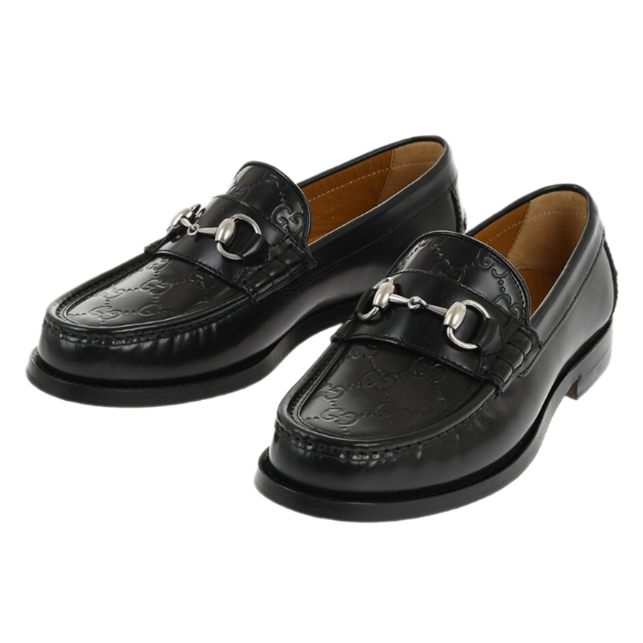 Giày Lười Nam Gucci Brushed Leather Loafers With Monogram Embossed Detail Màu Đen Size 40.5 - Duy Hoang