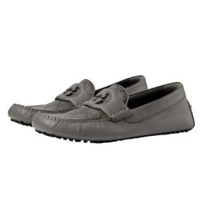 Giày Lười Nam Gucci Grey Leather With GG Monogram Logo Printed 730148 Màu Xám Size 7.5 - Duy Hoang