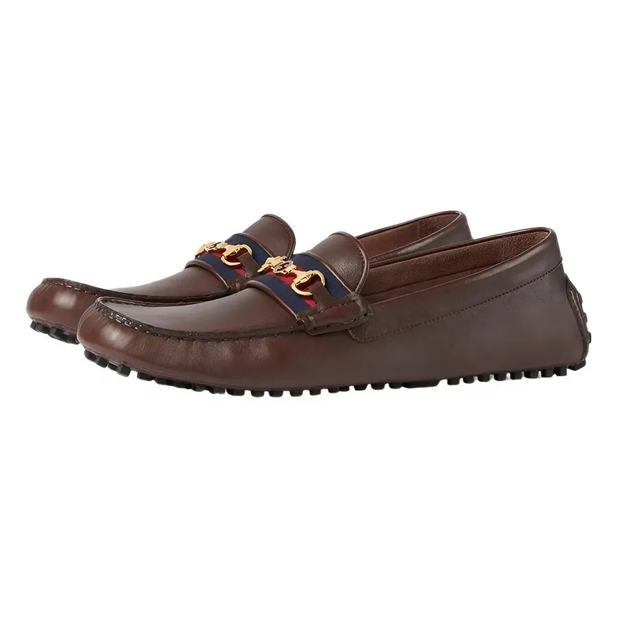 Giày Lười Nam Gucci Moccasin Driver With Web Coaco Leather 624698 Màu Nâu Size 40.5 - Duy Hoang