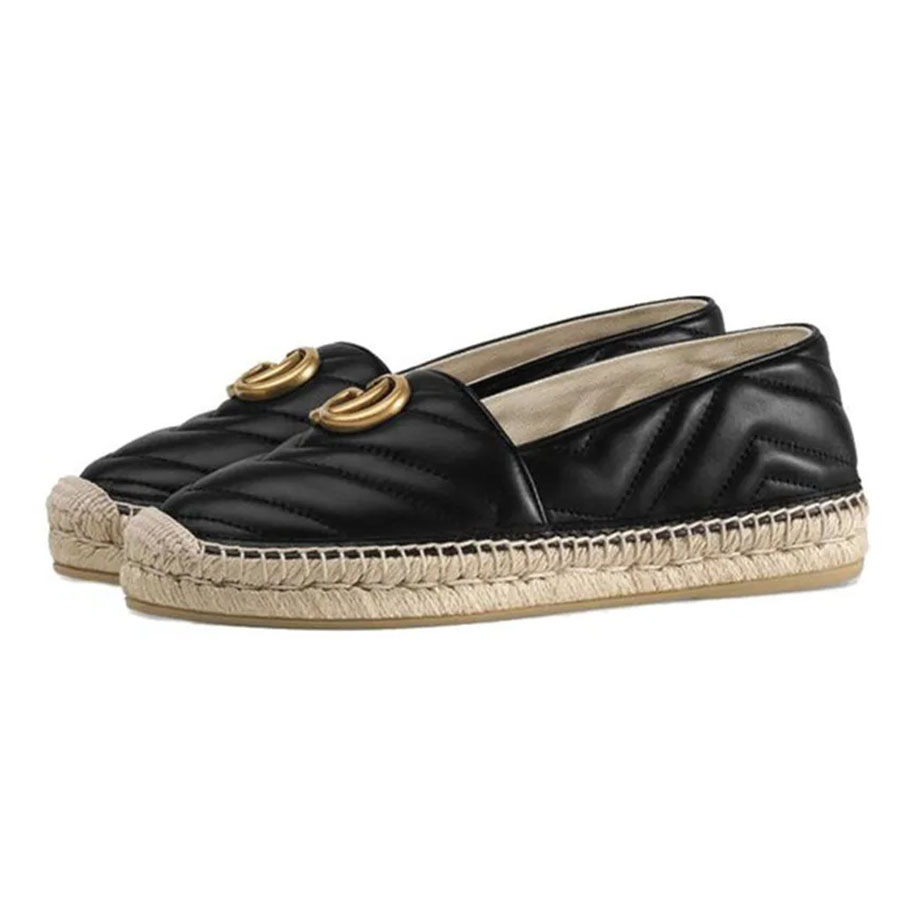 Giày Lười Nữ Gucci Leather Espadrille With Double G 551890-BKO00-1000 Màu Đen Size 35 - Duy Hoang
