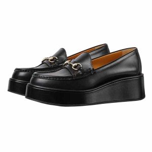 Giày Lười Nữ Gucci Women's Horsebit Wedge Loafer 794317 AADO0 1000 Cao 6cm Màu Đen Size 35.5 - Duy Hoang