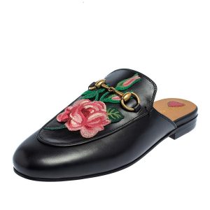 Dép Sục Nữ Gucci Mules Black Floral Embroidered Leather Princetown Horsebit Màu Đen Size 37 - Duy Hoang