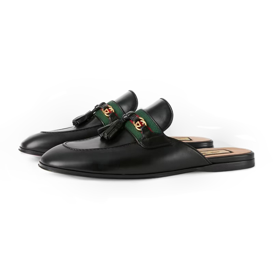 Giày Sục Unisex Gucci Slipper With Tassels Black Leather Màu Đen Size 39 - Duy Hoang