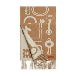 Khăn Choàng Nữ Hermès Casaque Porte-Clefs Camel / Blanc Màu Vàng Be - Duy Hoang