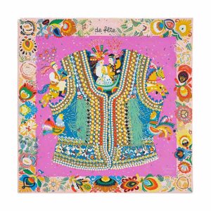 Khăn Hermès Costume De Fete Scarf 90 Rose Poudre / Cyclamen / Jaune Phối Màu - Duy Hoang