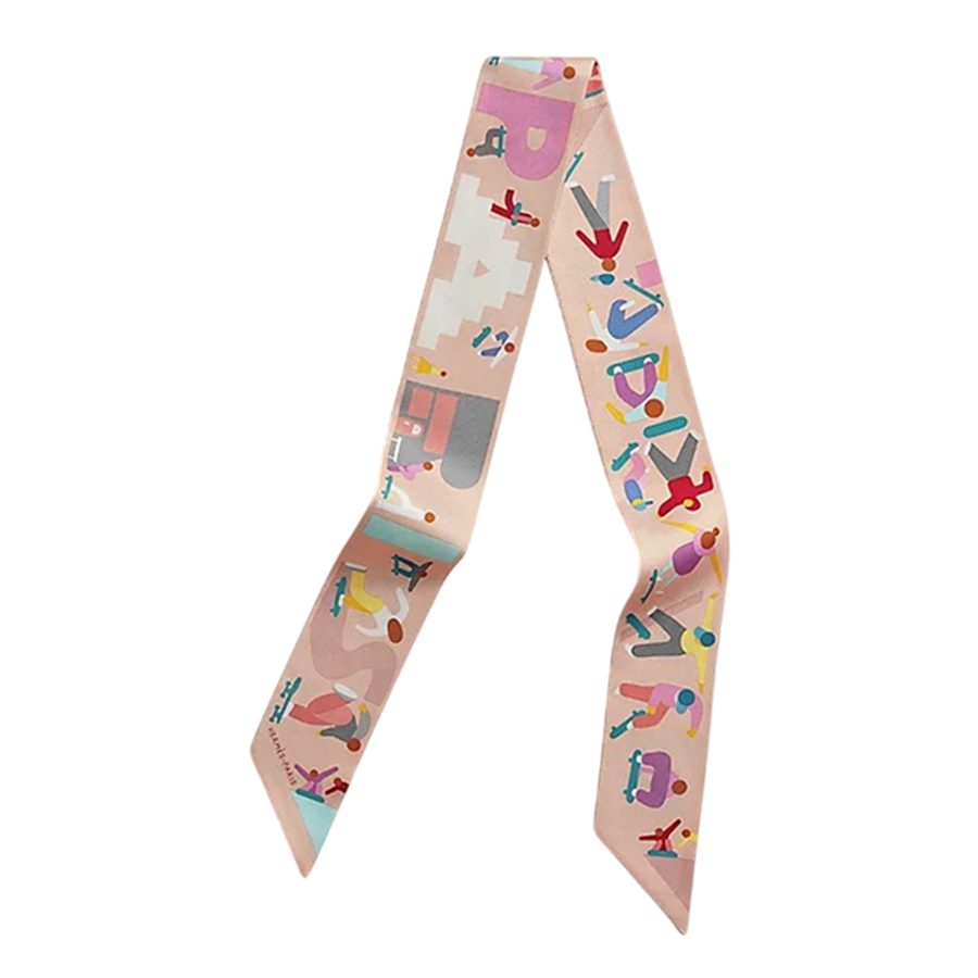 Khăn Lụa Nữ Hermès Figures Libres Twilly Rose Poudre / Bleu / Multicolore Màu Hồng - Duy Hoang