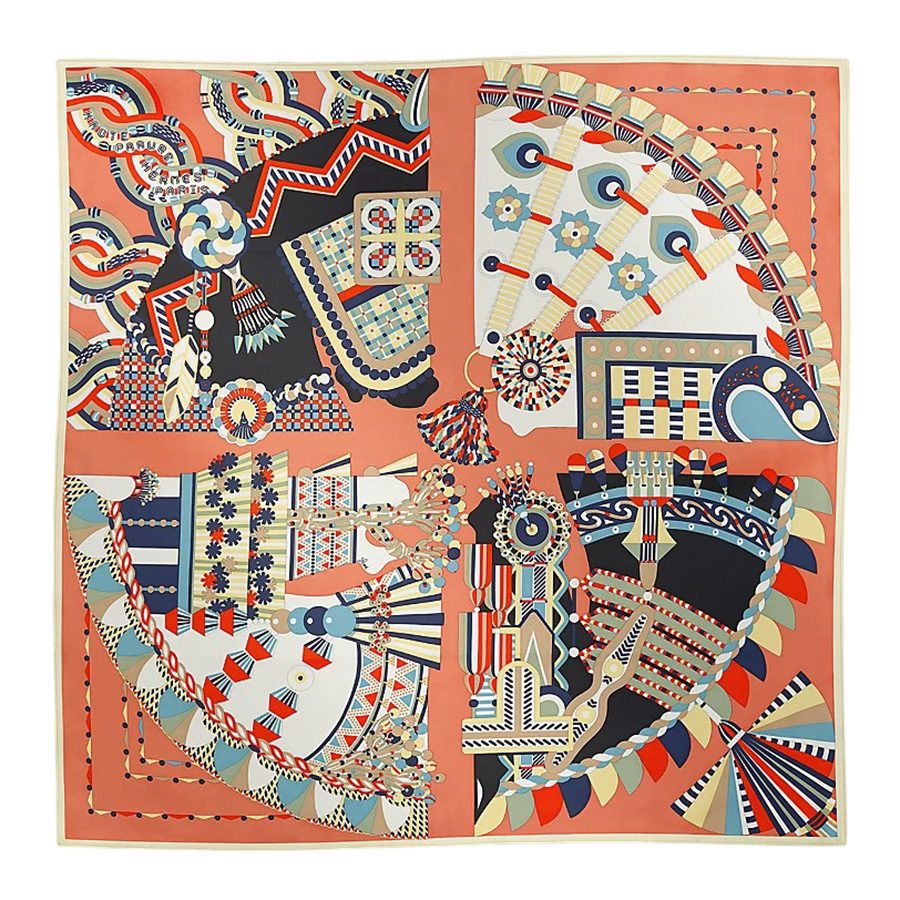 Khăn Lụa Nữ Hermès Haute Parure Scarf 90 Bois De Rose/ Noir/ Jaune Màu Hồng/Đen - Duy Hoang