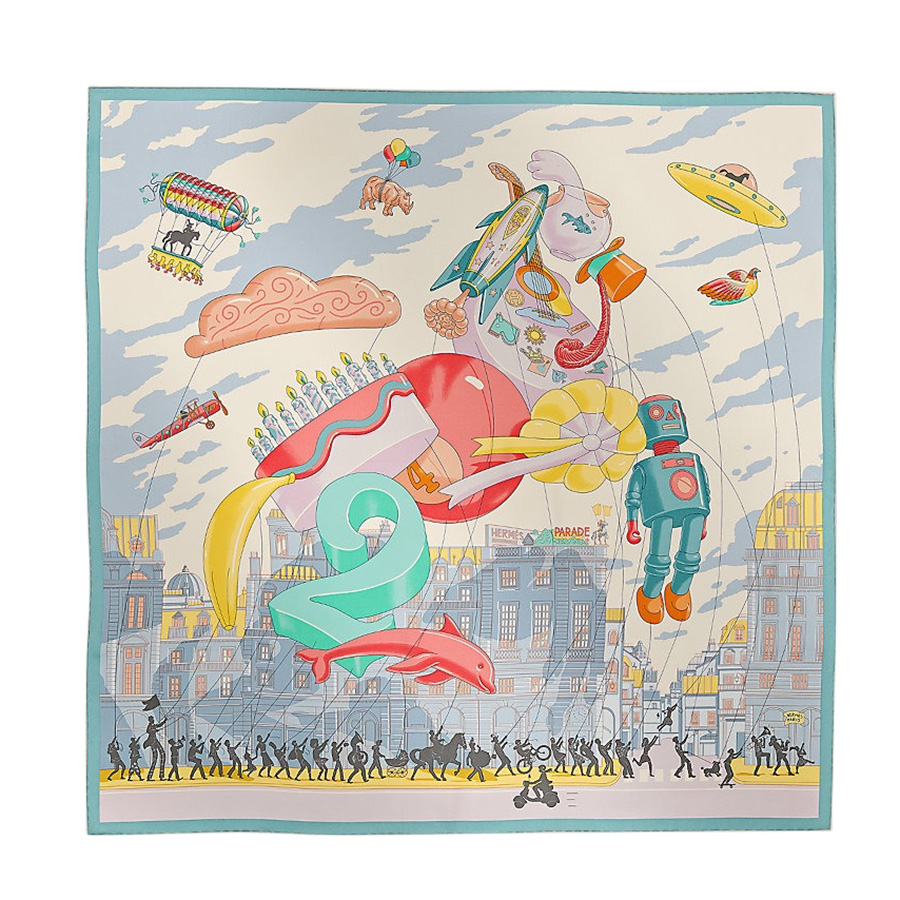 Khăn Lụa Nữ Hermès Hermès Parade Scarf 90 Màu Xanh/Hồng - Duy Hoang