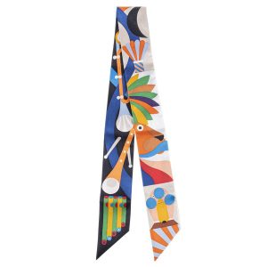 Khăn Lụa Nữ Hermès Parade En Fanfare Twilly Màu Xanh/Be - Duy Hoang