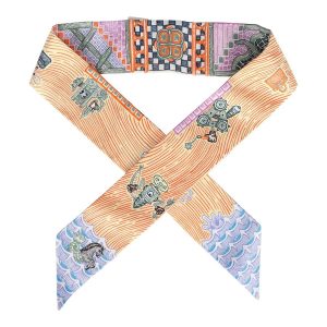 Khăn Lụa Nữ Hermès Super Silk Quest Orange Multi Silk Twilly Pair Màu Cam - Duy Hoang