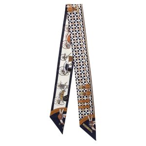 Khăn Lụa Nữ Hermès Twilly Les Voitures Nouvelles Cars Navy/ Caramel/ White Màu Xanh Trắng - Duy Hoang
