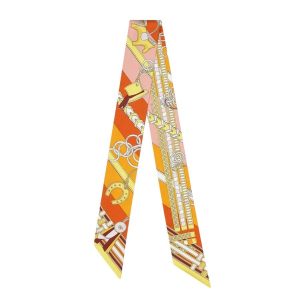 Khăn Lụa Nữ Hermès Unused Bride Gris Twilly Scarf In Silk Màu Vàng - Duy Hoang