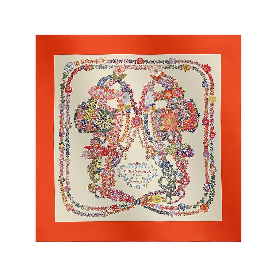 Khăn Nữ Hermès Brides De Gala En Fleurs Scarf 90 Màu Cam - Duy Hoang