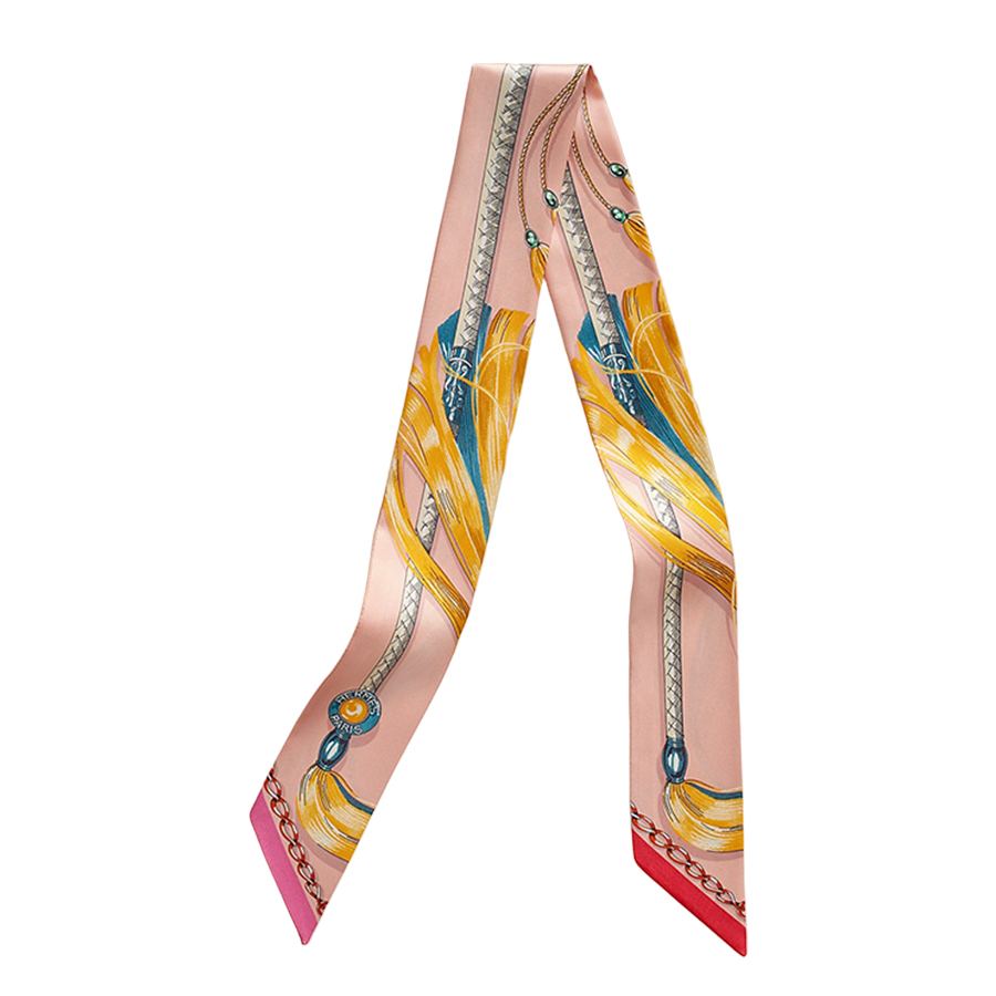 Khăn Nữ Hermès Cavalcades Twilly Rose Poudre / Jaune D'or / Bleu Phối Màu Màu Vàng Hồng - Duy Hoang