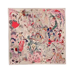 Khăn Nữ Hermès Emile's Night Carre 90 Scarf Màu Hồng Họa Tiết - Duy Hoang