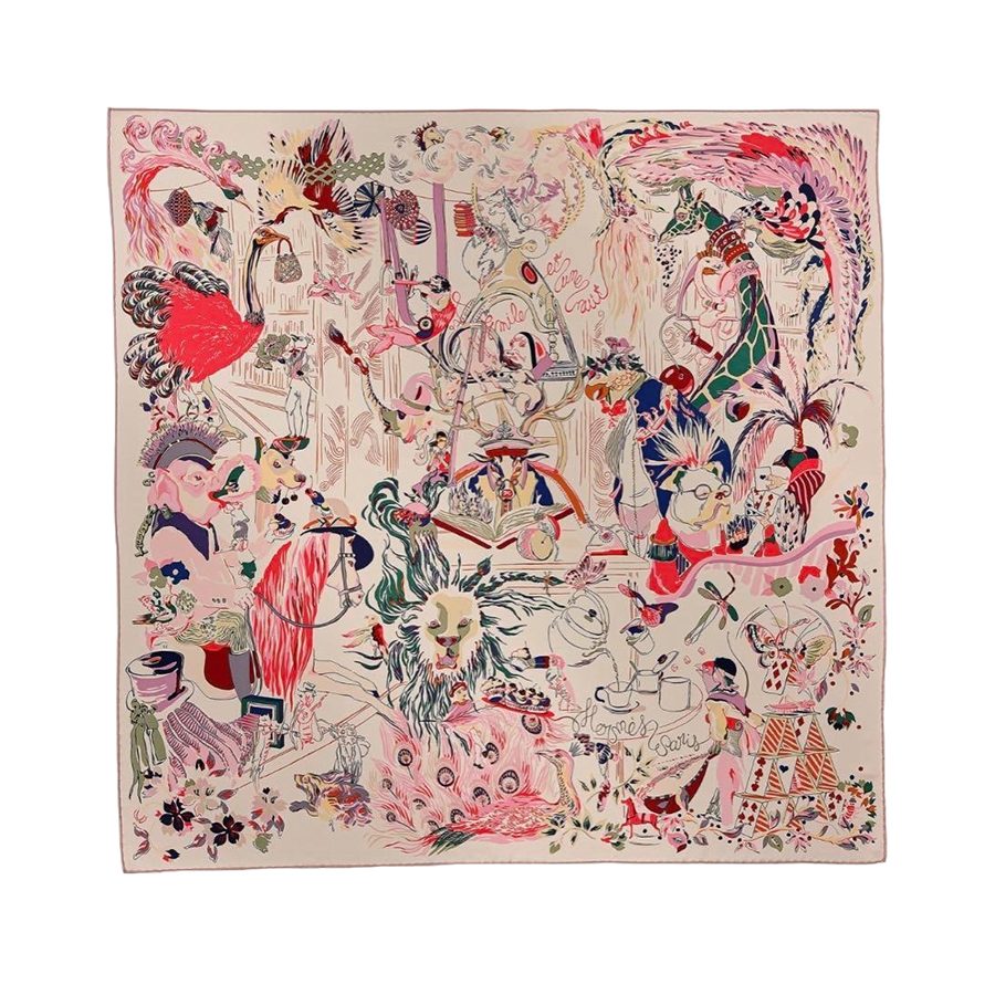 Khăn Nữ Hermès Emile's Night Carre 90 Scarf Màu Hồng Họa Tiết - Duy Hoang