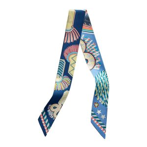 Khăn Nữ Hermès Epaulettes de Gala Twilly Marine / Jaune Pâle / Myosotis Phối Màu Xanh - Duy Hoang