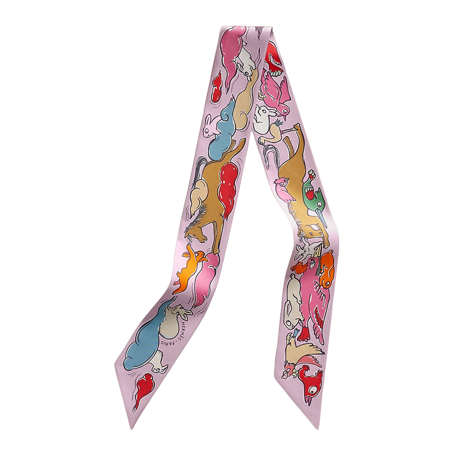 Khăn Nữ Hermès Mille Et Un Lapins Twilly Parme / Rose Vif / Camel Màu Hồng - Duy Hoang