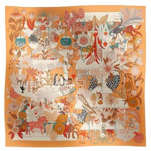 Khăn Nữ Hermès Precious Paradise Scarf 90 Abrikko /Vaniu /Coraiyu Màu Cam - Duy Hoang
