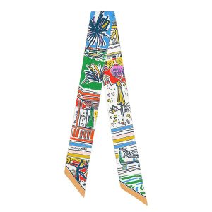 Khăn Nữ Hermès Rayures d'Ete Twilly Vert / Bleu / Multicolore Phối Màu - Duy Hoang