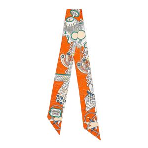 Khăn Nữ Hermès Scarf Odyssey Twilly Orange / Vert / Jaune Màu Cam - Duy Hoang