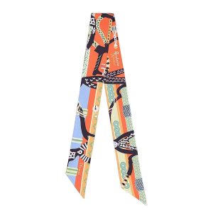 Khăn Nữ Hermès Twilly Fantaisie d'Etriers Abricot / Aubergine / Mauve Màu Xanh Cam - Duy Hoang