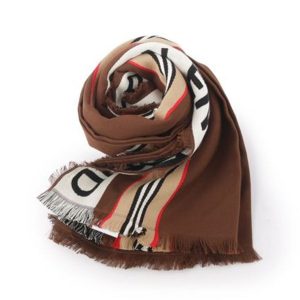 Khăn Quàng Cổ Burberry Icon Stripe Logo Detail Cotton Scarf Brown Màu Nâu - Duy Hoang