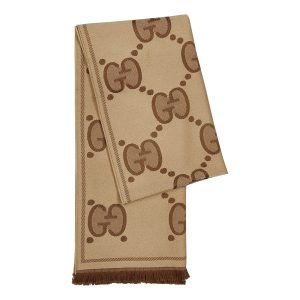 Khăn Quàng Cổ Gucci GG-Jacquard Wool Scarf Màu Be - Duy Hoang