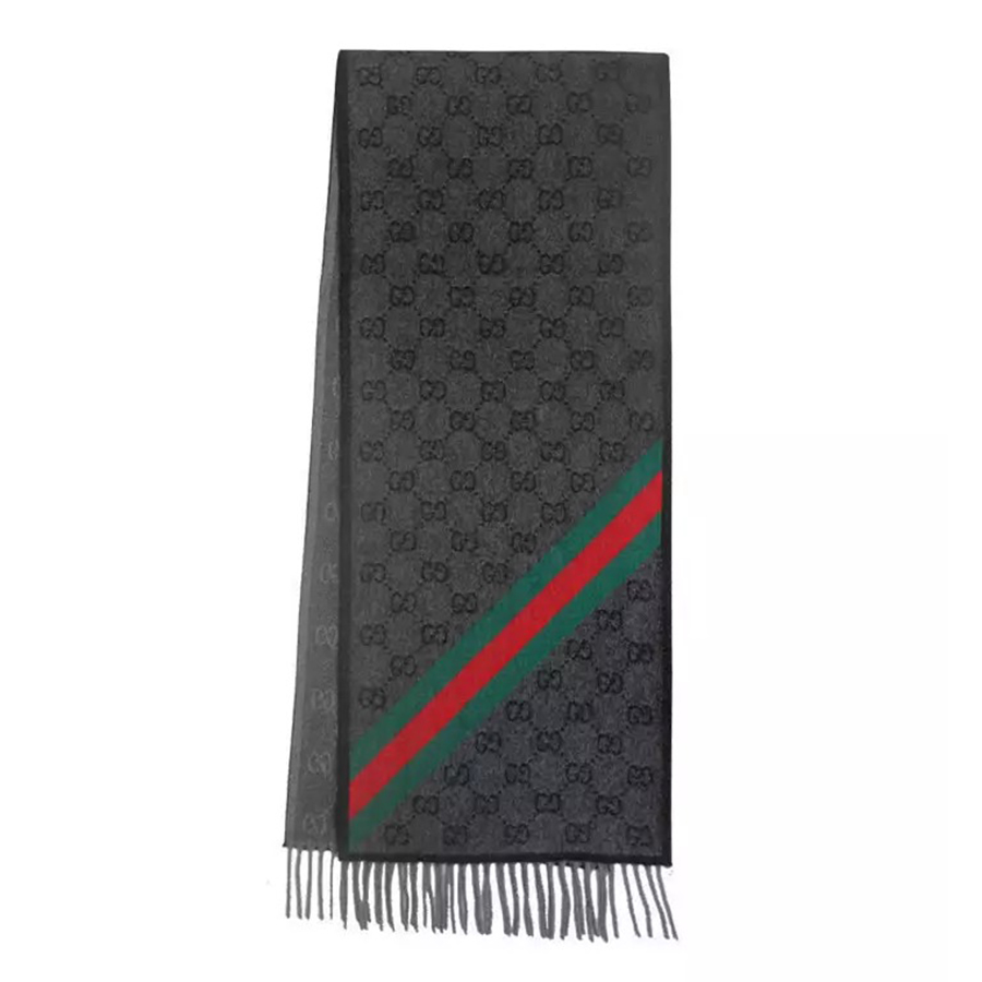 Khăn Quàng Cổ Gucci GG Logo Wool Scarf 165904 3G646 Màu Đen - Duy Hoang