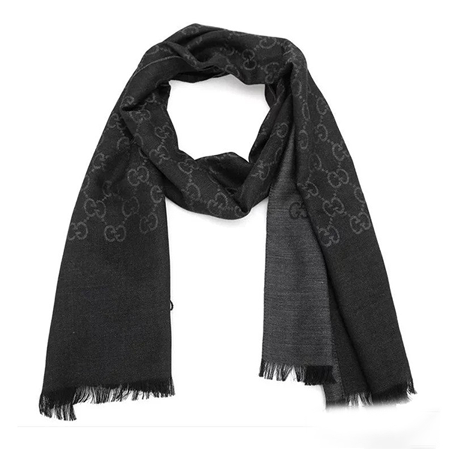 Khăn Quàng Cổ Gucci GG Logo Wool Silk Scarf Anthraccite 165904-3G646-1100 Màu Xám - Duy Hoang