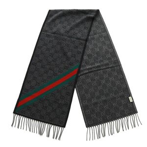 Khăn Quàng Cổ Gucci GG Web Wool Scarf 570603 3G200 1466 Màu Xám Đen - Duy Hoang