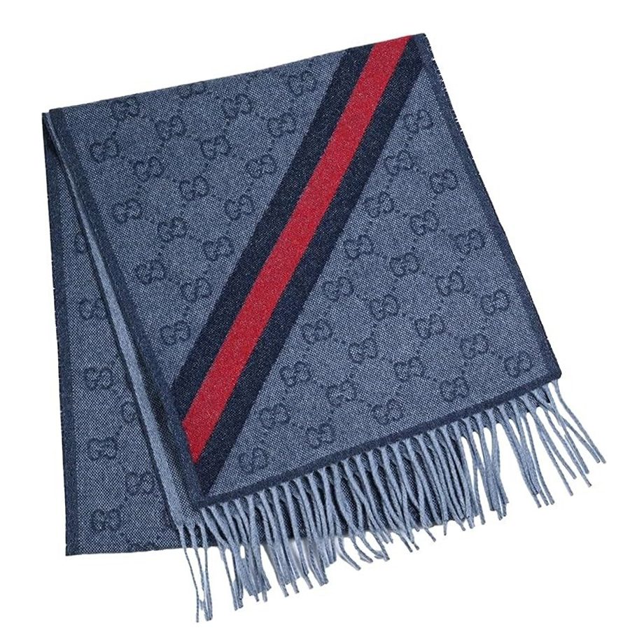 Khăn Quàng Cổ Gucci GG Web Wool Scarf 570603 3G200 4068 Màu Xanh - Duy Hoang