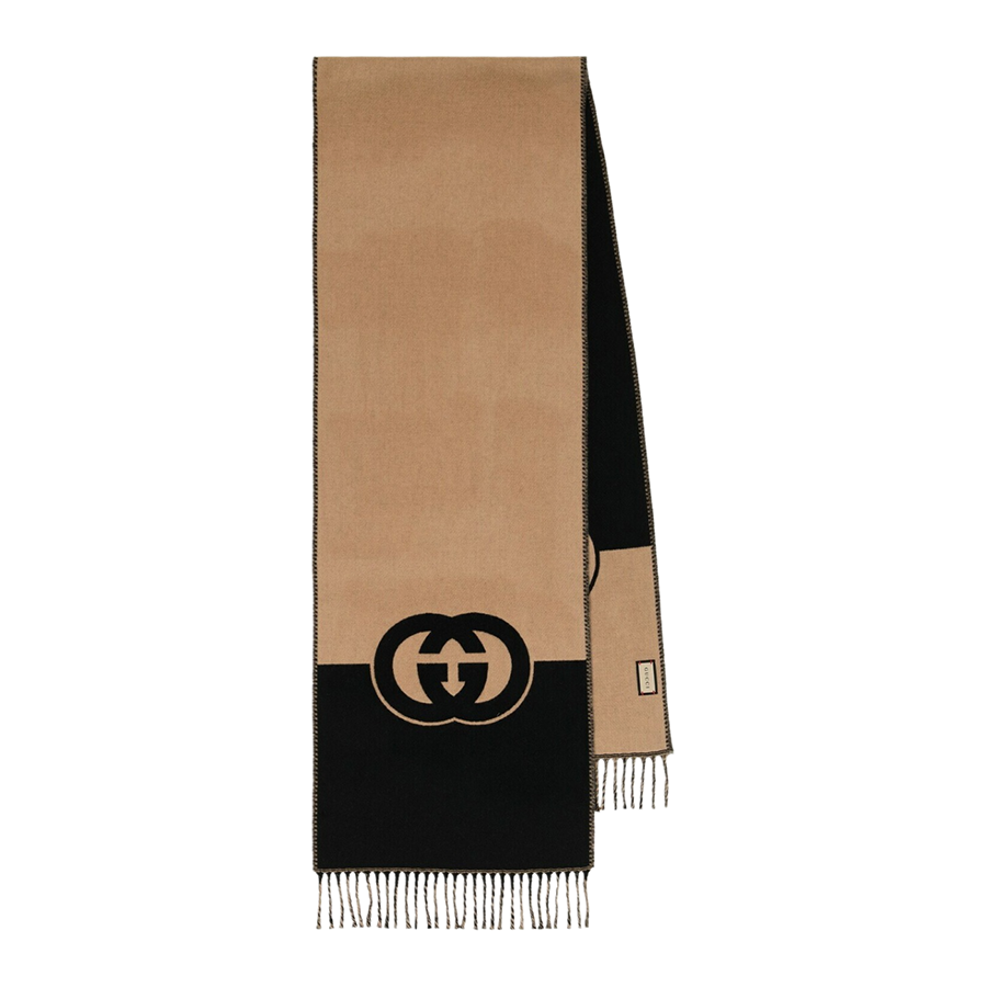 Khăn Quàng Cổ Gucci Interlocking G Wool And Cashmere Scarf Màu Đen Nâu - Duy Hoang