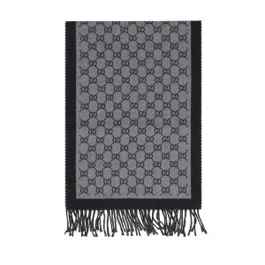 Khăn Quàng Cổ Unisex Gucci Wool Scarf GG jacquard Màu Đen Xám - Duy Hoang