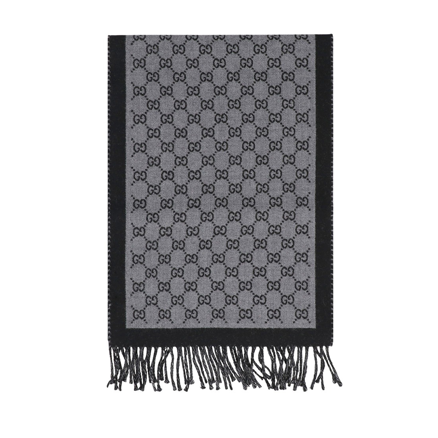 Khăn Quàng Cổ Unisex Gucci Wool Scarf GG jacquard Màu Đen Xám - Duy Hoang