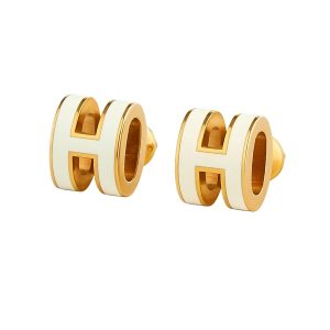 Khuyên Tai Nữ Hermès Mini Pop H Earrings White Màu Trắng Vàng - Duy Hoang