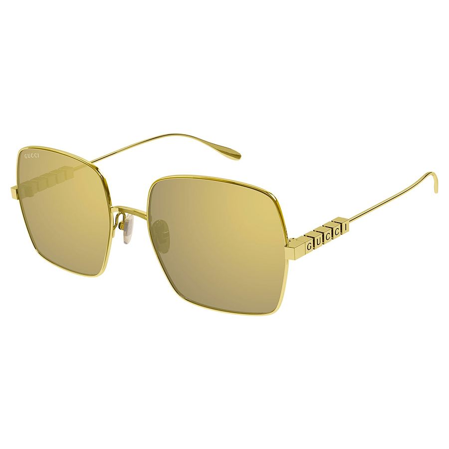 Kính Mát Gucci GG1434S 004 Lettering Logo Sunglasses Màu Vàng Gold - Duy Hoang