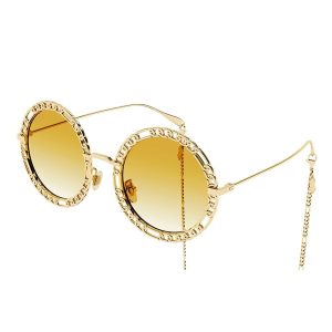 Kính Mát Nữ Gucci Gold Chain Sunglasses GG1113S 001 Màu Vàng - Duy Hoang
