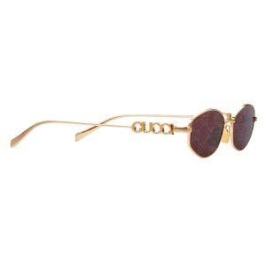 Kính Mát Nữ Gucci GG1802S Oval Frame Sunglasses Gold Red Màu Vàng Đỏ - Duy Hoang