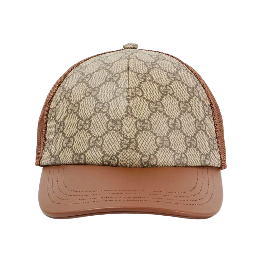Mũ Gucci GG Canvas Leather Trimmed Baseball Cap Màu Nâu Be Size S - Duy Hoang