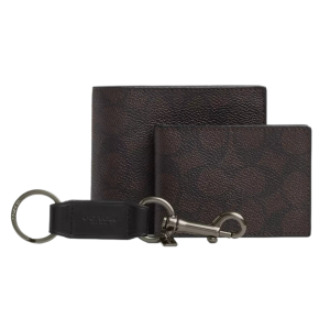 Set Ví Coach 3 In 1 Wallet Gift Set In Signature Canvas CW344 Màu Đen Nâu - Duy Hoang