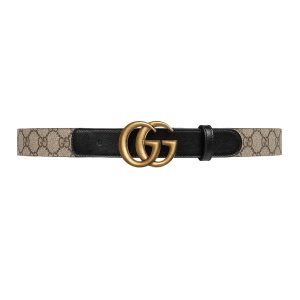 Thắt Lưng Gucci Double G Buckle GG Belt 625839-92TLT-9769 Màu Đen - Be Size 80 - Duy Hoang