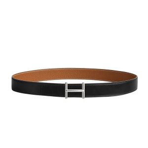 Thắt Lưng Nam Hermès Hisseo Belt Buckle & Reversible Leather Strap 32mm Màu Đen Nâu (Logo Bạc) Size 80 - Duy Hoang