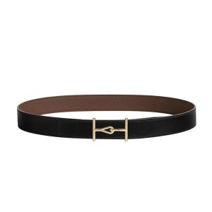 Thắt Lưng Nam Hermès Jumbo Belt Buckle & Reversible Leather Strap 32mm Nâu Đen Size 85 (Mặt Khoá Vàng) - Duy Hoang